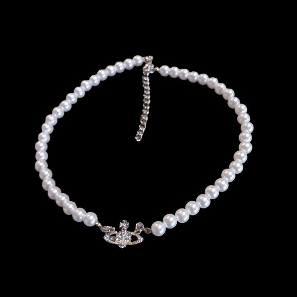 Rhinestone Saturn Faux Pearl Choker Necklace - Picture 5 of 6